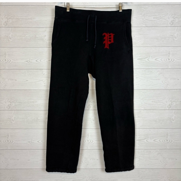 POLO RALPH LAUREN FLEECE COTTON BLEND BLACK ACTIVEWEAR PANTS RED LOGO - Picture 1 of 10
